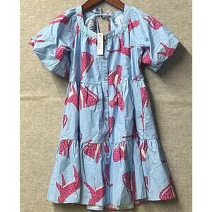 Taluluah Puff Sleeves Dress Womens SZ B Blue Cheetah lined button front